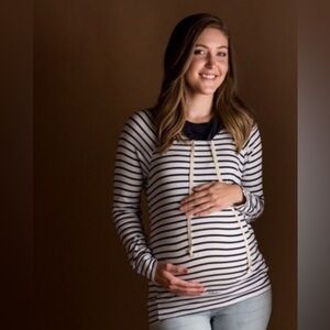 Elbow Patch Stripe Knit Top - Navy & White